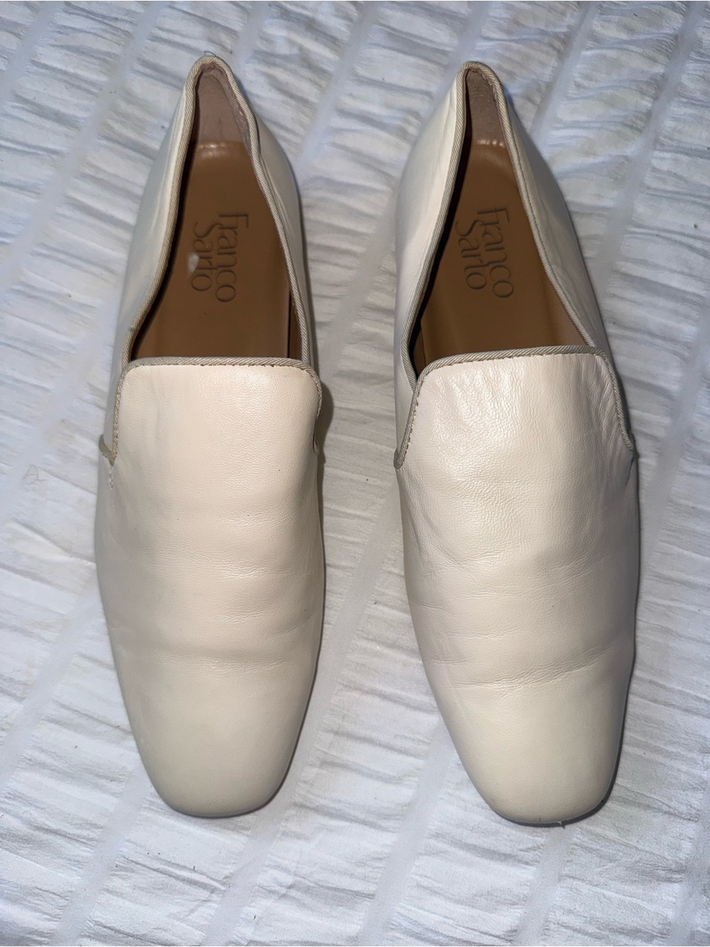 Franco Sarto Loafers Women’s 7.5 Cream Leather Slip-On Leather!